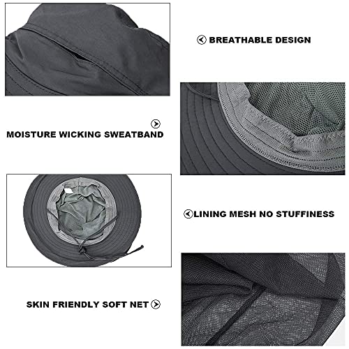 Peicees 2Pcs Head Net Hats for Men Women Adventure Fishing Hat Safari Hat for Hunting Camping Hiking, Dark Gray and Rose