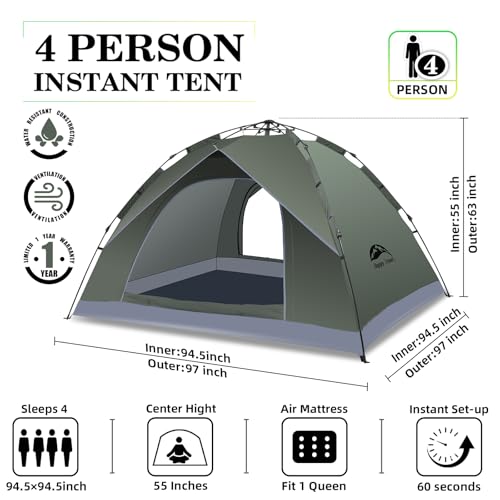 Happy Travel 1/2/3/4 Person Camping Tent, Instant Easy Pop Up Tents for Camping,Automatic Waterproof Family Camping Tent, ...
