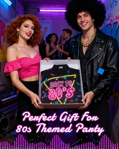 Zando 90s 80s Outfit for Men - Funny Retro Short Sleeve Button Down Hawaiian Shirt for Disco & Themed Party & Beach