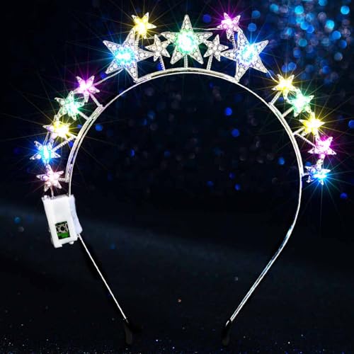 Aceorna Light Up Stars Halo Crowns LED Rhinestones Halo Headbands Glowing Pearl Star Hairbands Glitter Rave Hair Accessori...