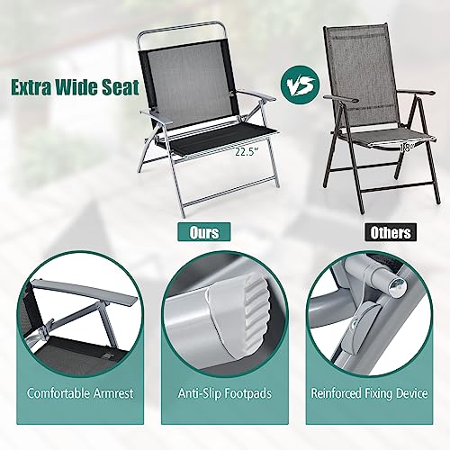 Tangkula 3 Piece Patio Folding Chair Set, Outdoor Metal Conversation Set w/Coffee Table, Extra-Large Seat, Stable Metal Fr...