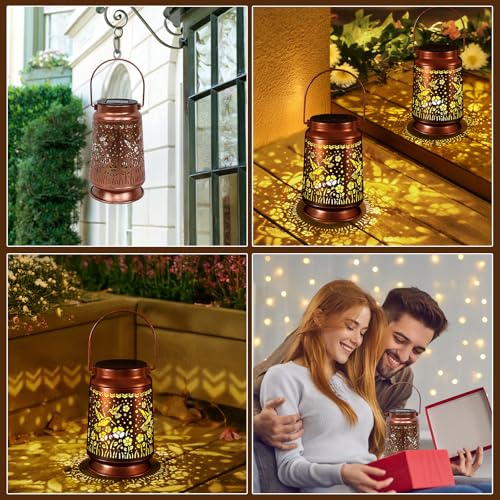 Solar Lanterns Outdoor Waterproof Gifts for Women Grandma Gifts for Mom Hummingbird Garden Decor Solar Hanging Lantern Met...