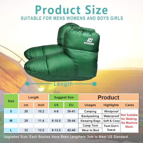 RANDDER Down Booties Warm Socks 10D Nylon Ultralight Sleeping Sock for Camp, Backpacking, Camping Sleeping Bag Tent Down S...