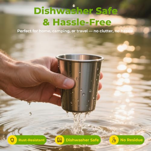 Luxgola 4 Pack 16oz Stainless Steel Cups, Stainless Steel Stacking Beer Pint Cups, Stainless Steel Water Tumbler for Home,...