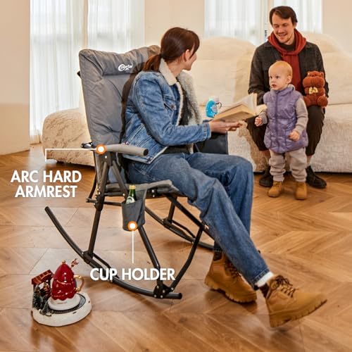 Portal Folding Rocking Chair Indoor & Outdoor Thick Padded Rocking Recliner Chair Portable Camping Rocker for Patio Front ...