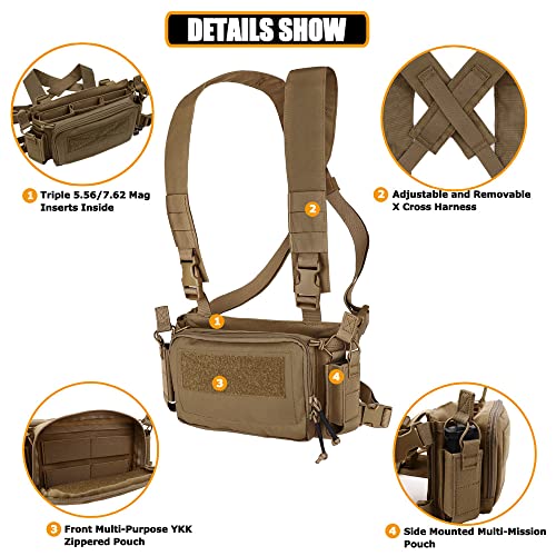 KRYDEX Tactical Expandable Backpack Molle and Tactical Chest Rig Combo Coyote Brown