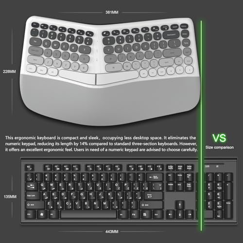 Ergonomic Wireless Keyboard and Mouse Set Creamy Wireless Keyboard Silent Mice Set with Wrist Rest for Computer, Laptop, P...