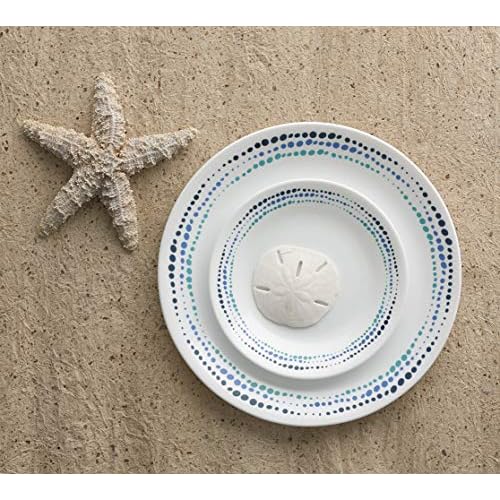 Corelle Vitrelle 18-Piece Service for 6 Dinnerware Set Triple Layer Glass and Chip Resistant, Lightweight Round Plates and Bowls Set, Ocean Blue