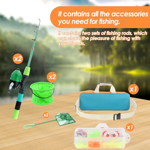 Kids Fishing Rod Reel Combo 4.92FT/5.9FT 2PCS Telescopic Fishing Pole Spincast Reel with Fishing Accessories Ultralight Fi...
