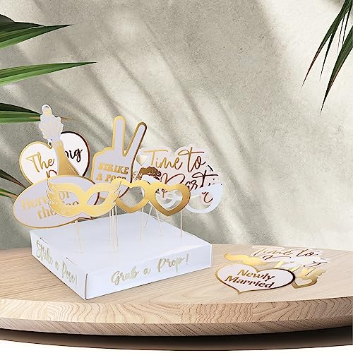 SOUL SHIFT 60PCs Fully Assembled Wedding Photo Booth Props - Prop Stand - Gold Signs - Elegant Wedding & Reception Party S...