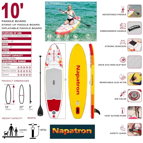 Napatron Family Inflatable Stand Up Paddle Board, Sup,Stable Wide Design,350LBS Capacity,Complete Paddle Board Package wit...