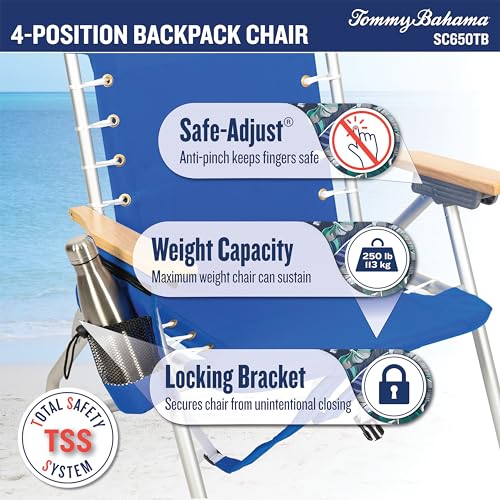 Tommy Bahama Hi-Boy 17" Seat Height 4-Position Lace-Up Suspension Folding Beach Backpack Chair, 2-Pack, Stripe