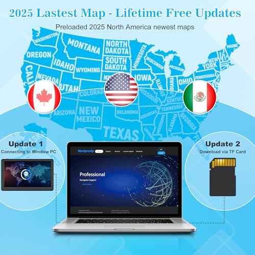 7 Inch GPS Navigator for Car, GPS Navigation System for Truck Commercial Drivers with 2025 US/CA/MX Offline Map Free Updat...