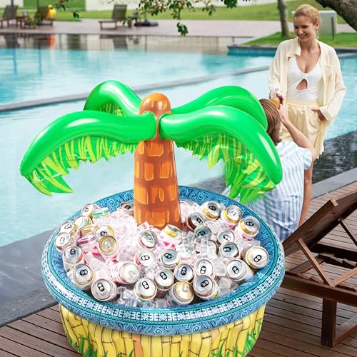 JOYIN 28” Inflatable Palm Tree Cooler, Luau Hawaiian Tropical Beach Themed Party Decorations, Blow Up Palm Trees Cooler Ou...
