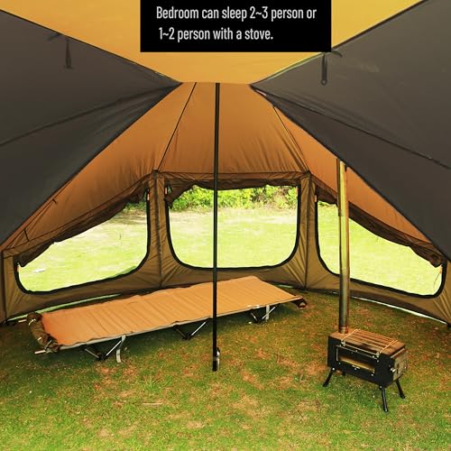 Preself 4 Season Tipi Tent, Hot Tent with Canopy, Standing Room, Teepee Tent for Hunting Family Team Camping Hiking