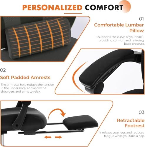 Sweetcrispy Office Computer Desk Chair, Ergonomic High-Back Mesh Rolling Work Swivel Chairs with Wheels, Comfortable Lumba...