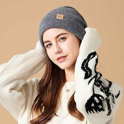 Mens Beanie Merino Wool Warm Hats for Women Men Knit Slouchy Double Layer Warm Cuffed Skull Beanie Skiing Skating
