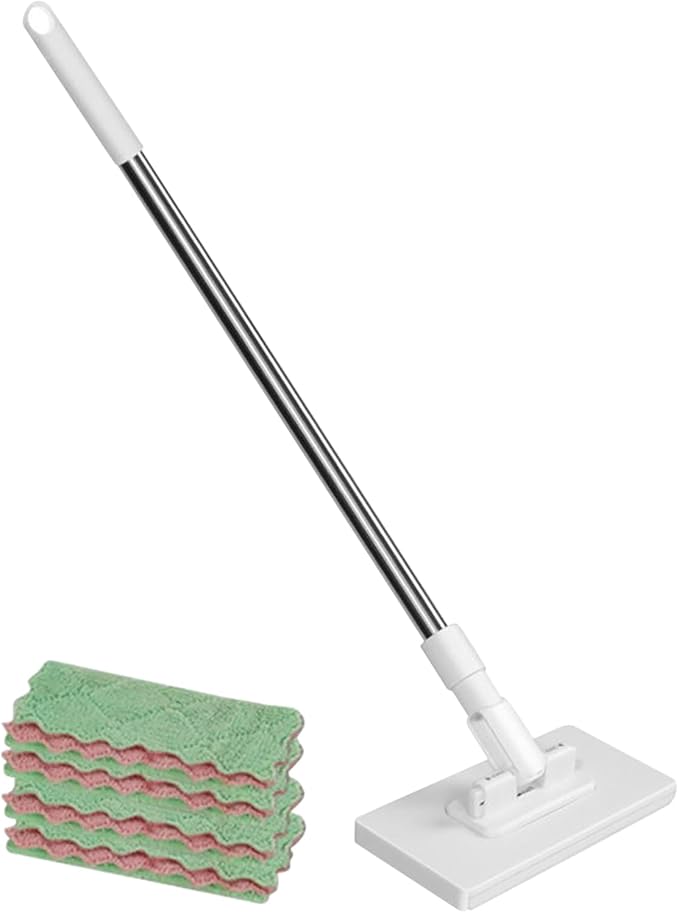 Dust Mop for Floor Cleaning, 4 Reusable Cloths, Wet and Dry Duster Broom for Hardwood Floors, Marble, Laminate, Tile, Concrete, Garage