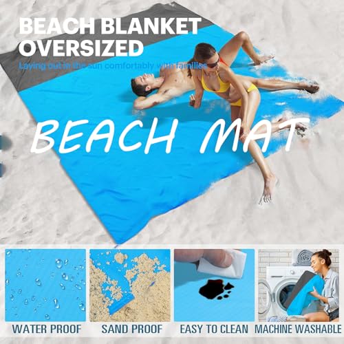 Beach Blanket Sandproof Waterproof, Beach Essentials Extra Large Beach Mat, 79" X 55" Oversized Durable Outdoor Picnic Mat...