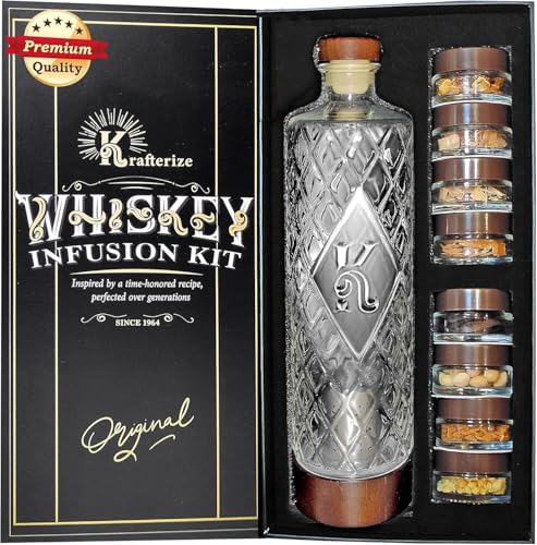 DIY Whiskey Gifts for Men - DIY Whiskey Infusion Set - Whiskey Making Kit - Decanter Set with Botanicals & Wood Chips - Bo...
