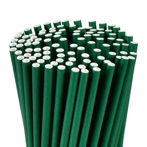 Lives on Green Disposable Paper Straws Solid Green - 7.75'' x 0.24'', 100 Counts - for Drinking, Beverage, Juice, Soda, Ba...