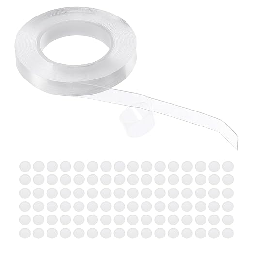PATIKIL Double Sided Tape Heavy Duty, Transparent Nano Adhesive Mounting Tape for Picture Hanging Walls Decor, 1 Roll 3 Meterx10mmx1mm Strip & 200 Pcs 8mmx1mm Circle