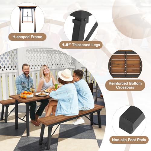 Tangkula Outdoor Dining Table for 4-6, No Assembly Foldable 59 Inches Narrow Patio Dining Table with Acacia Wood Top & Hea...