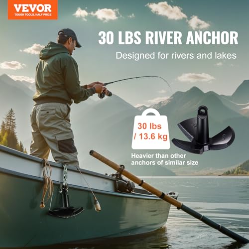VEVOR River Anchor, 30 LBS Boat Anchor Cast Iron Black Vinyl Coated, Marine Grade Mushroom Anchor for Boats Up to 30 ft, Impressive Holding Power in River and Mud Bottom Lakes (30 lb)