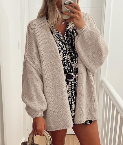 PRETTYGARDEN Womens Oversized Cardigan Sweaters 2026 Fall Long Lantern Sleeve Knit Open Front Lightweight Sweater