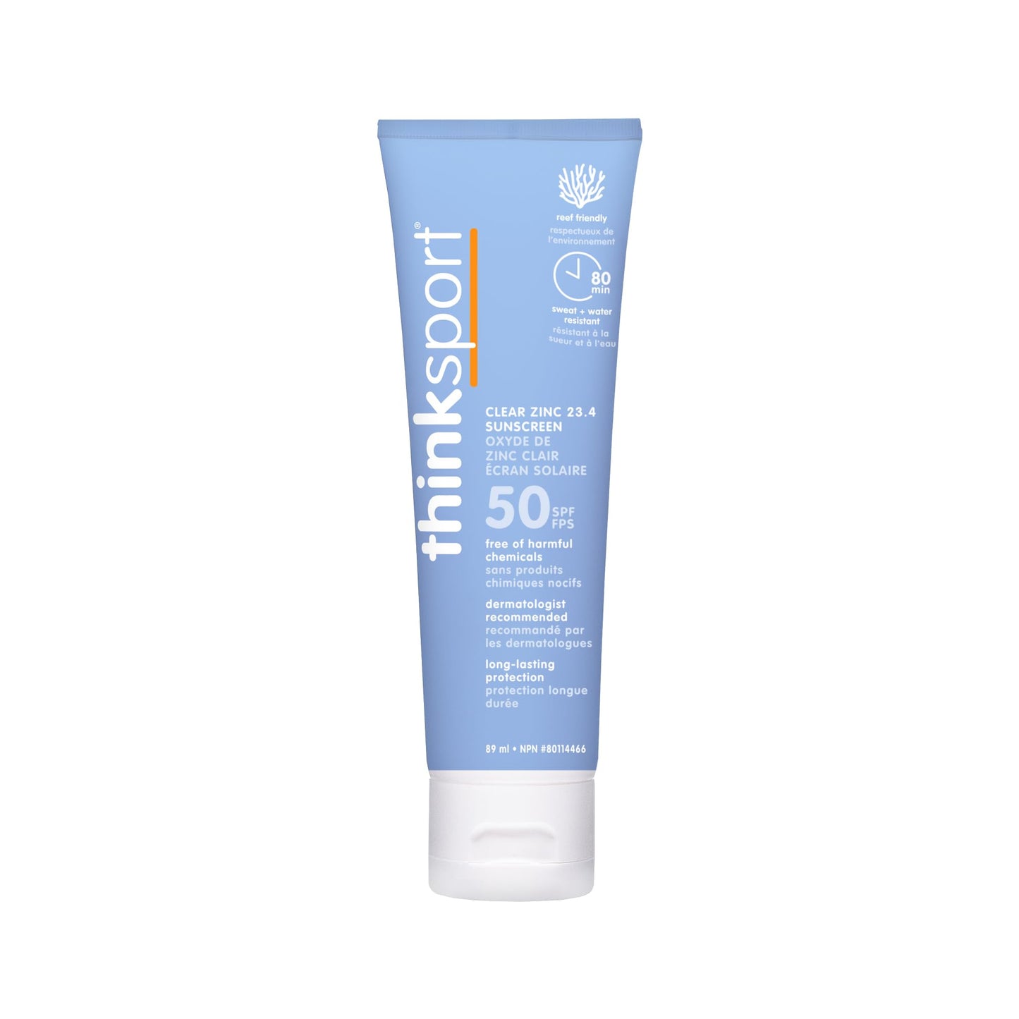 Thinksport Mineral Sunscreen, SPF 50 Clear Zinc Oxide Sunscreen, 3 Fl Oz, Natural, Water Resistant, Reef Safe, Broad Spectrum UV