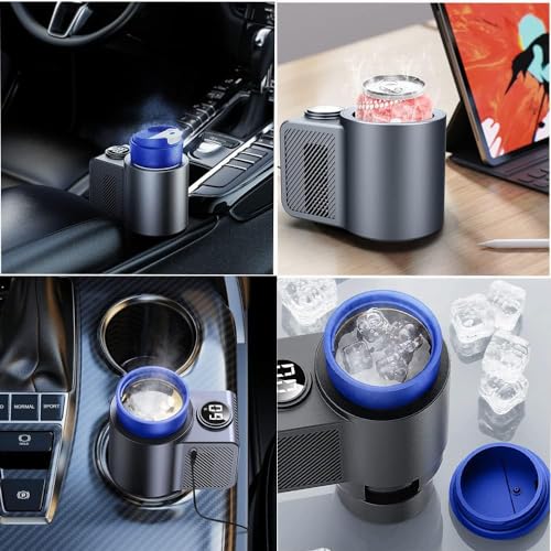 YUEMIDAMY 2-in-1 Smart Cooler Cups Holder, Portable Car Cooler Cup Mug Tumbler Holder Practical Small Cooler Cooling and H...