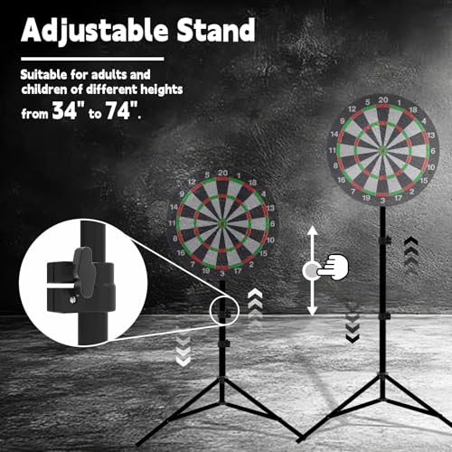Dartboard Stand, Heavy Duty Portable Dart Board Holder with Adjustable Height (34" to 74"), Dart Board Stand for Adults, S...