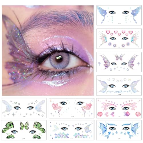 JoyfulGlam Glitter Fairy Makeup Kit Accessories For Women Butterfly Face Temporary Tattoos Stickers For Eyes Princess Rave...