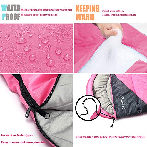 tuphen- Sleeping Bags for Adults Kids Boys Girls Backpacking Hiking Camping Microfiber Liner, Cold Warm Weather 4 Seasons ...