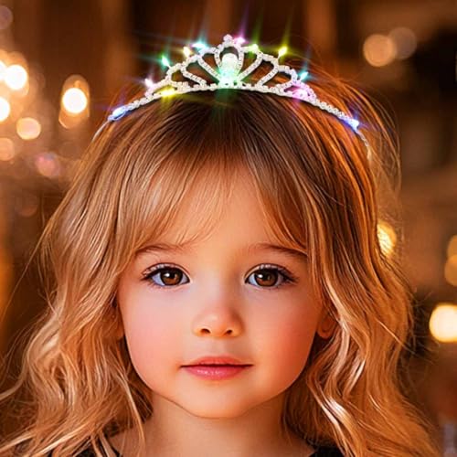 DRESBE Light Up Crystal Crown LED Rhinestone Tiara Headbands Princess Glow Party Hair Accessories for Women and Girls