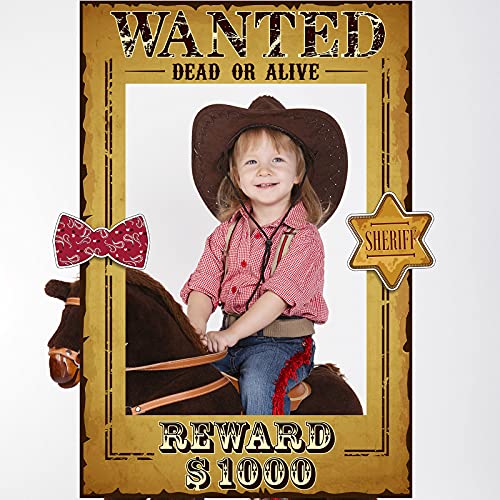 Blulu 9 PCS West Wanted Photo Booth Prop Kit - 24 x 17 '' Wild Western Selfie Booth Poster Frames for Cowboy Cowgirl Theme...