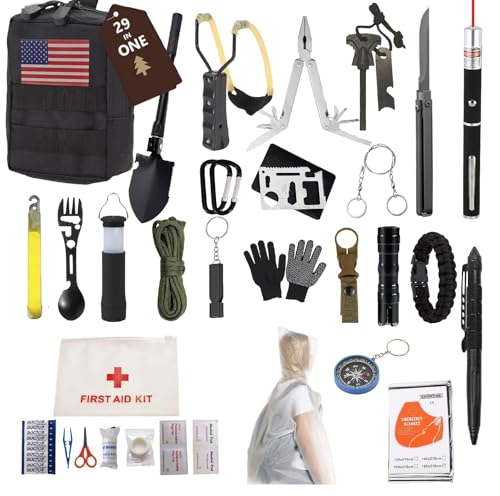29-in-1 Outdoor Survival Gear Kit with Heavy-Duty Storage Bag, First Aid & Fire Starter – Emergency Tools for Camping Hik...