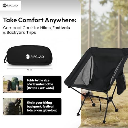 RIPCLAD Ultralight Camping Chair, Folding Backpack Chair with Aluminum Frame, Side Pocket & Anti-Sinking Feet, Supports 33...