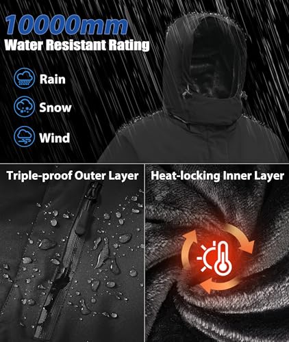 Buyboxs Mens Winter Snow Jacket Waterproof Ski Jackets Snowboard Rain Warm Coat Insulated Hood Fleece Lined