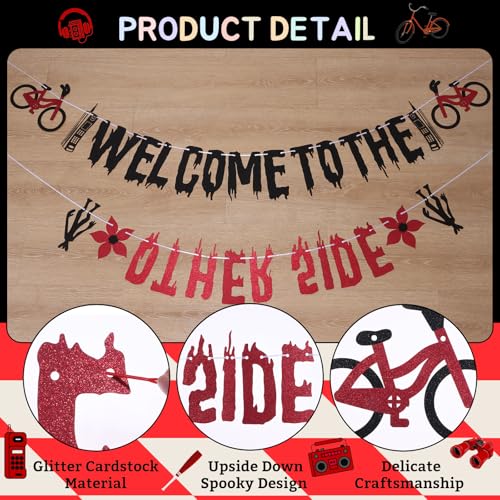Glitter Welcome to the Other Side Banner for Birthday Party Decorations Upside Down Banner Stranger Party Decorations for ...