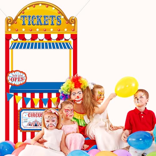 Carnival Circus Party Decorations Carnival Ticket Booth Circus Theme Photo Booth Props Backdrop Fabric Photo Birthday Bann...