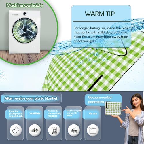 CUNCUI Picnic Camping Blankets, 3 Layers Thick Soft Gingham Blanket, Large 59X79IN Foldable Waterproof Rug, Portable Outdo...