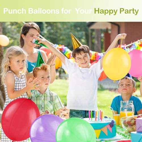 30pcs Punch Balloons for Kids, Thickened Neon Punching Balloon, Large Heavy Duty Balloons with Rubber Band Handle for Birt...