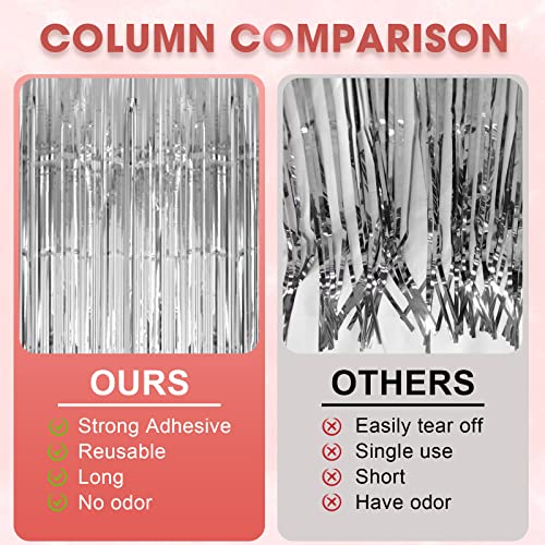 Voircoloria 3 Pack 3.3x8.2 Feet Silver Foil Fringe Backdrop Curtains, Tinsel Streamers Birthday Party Decorations, Fringe ...