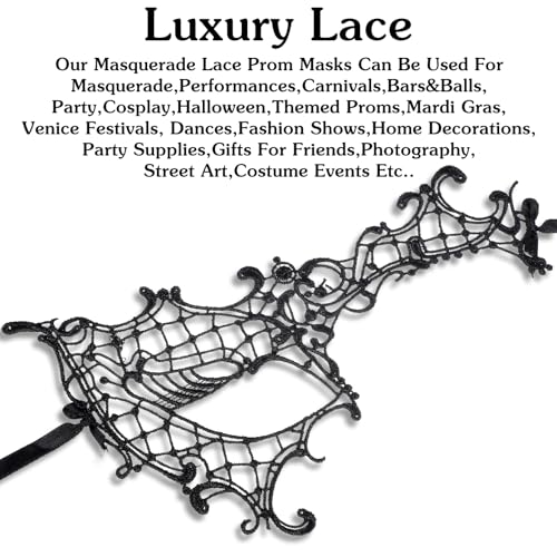Quilax Masquerade Mask for Women, Lace Half Face Mask Masquerade Dress Accessories, Black Eye Masks Costume Carnival Mardi...