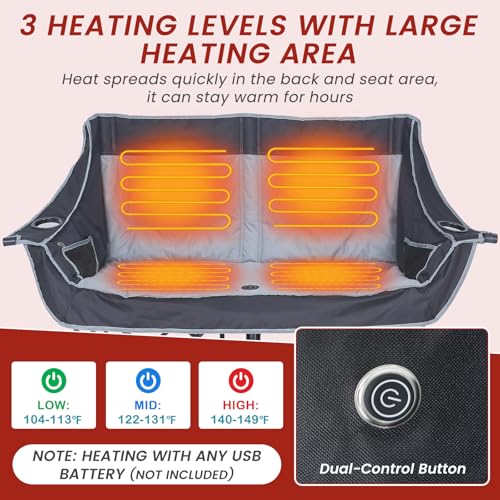 DoCred Heated Double Camping Chair, Heated Folding Camping Chairs Loveseat Outdoor Sports,Heating Oversized Loveseat Chair...