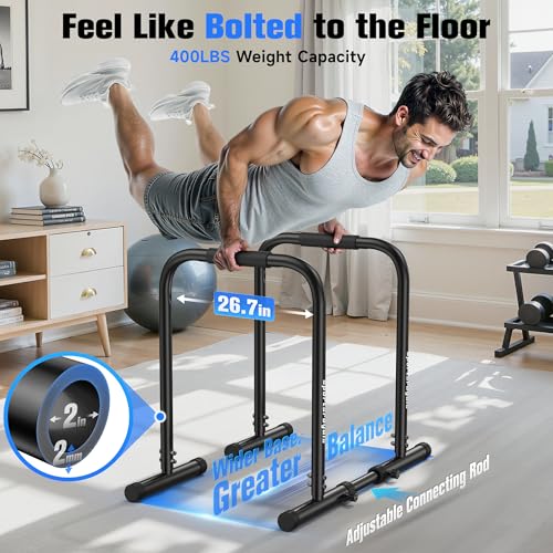 Sportsroyals Adjustable Dip Bar Station, Heavy Duty Parallette & Parallel Bars, 400LBS Stable Dip Stands for Home Gym, Cal...