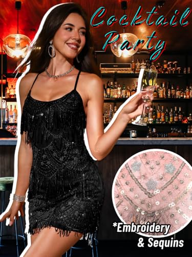 Kaei&Shi Sequin Mini Dress,Sparkly Fringe Cocktail Party Dresses for Women,Homecoming Disco Dance Outfits