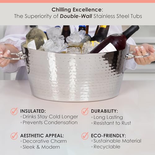 Insulated Stainless Steel Large Ice Bucket with Lid for Parties, Anchored Metal Ice & Beverage , Champagne Bucket for Exte...