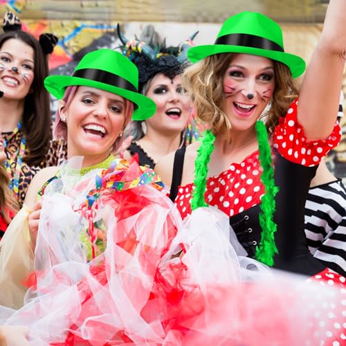JaGely 48 Pieces Neon Party Supplies 24 Neon Gangster Hats 24 Pcs Feather Boas for Mardi Gras Carnival Glow Wedding Party